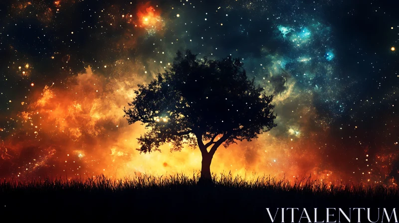 Tree Silhouette Under Starry Sky