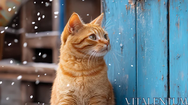 Winter Cat Portrait in Snow AI Image