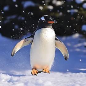 Penguin Jumping in Snow