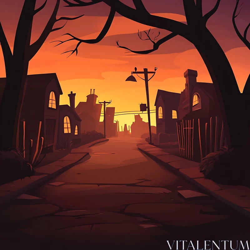 Orange Sunset Over Dark City Street
