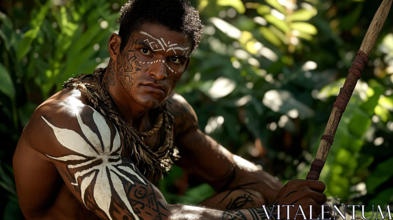 Man with Tribal Markings Holding Staff AI Image