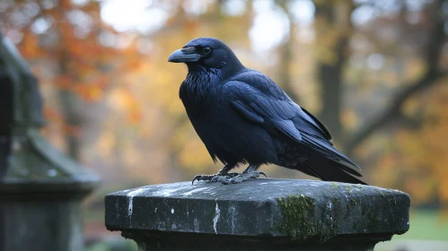 Ominous Raven on Weathered Stone