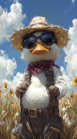 Playful Duck with Sunglasses and Hat