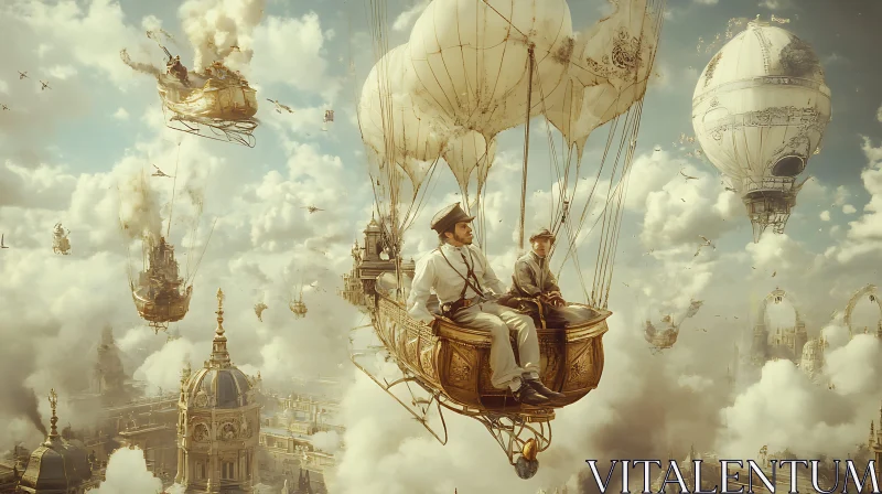 Steampunk Airships in a Dreamlike Cityscape