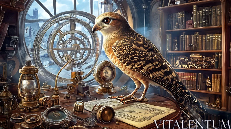 Clockwork Bird Perched on Steampunk Table