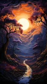 Tranquil River at Sunset Painting