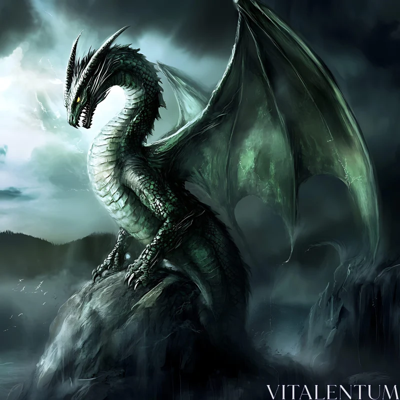 AI ART Fantasy Dragon with Spreading Wings
