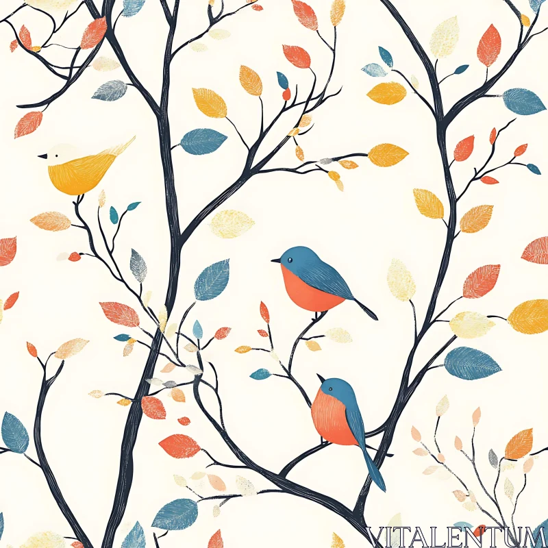 Colorful Birds on Tree Branches Design