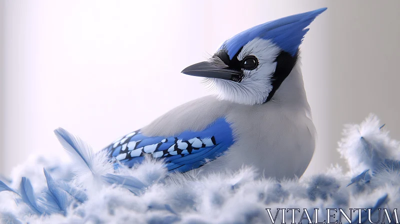 Resting Blue Jay in a Bed of Feathers