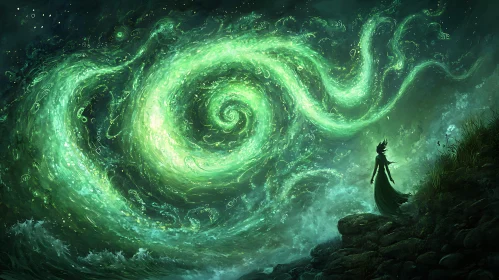 Silhouette Gazing at Magical Swirl