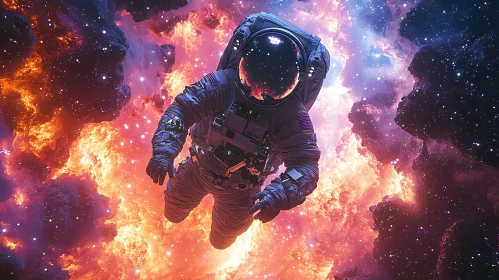 Floating Astronaut in Colorful Space