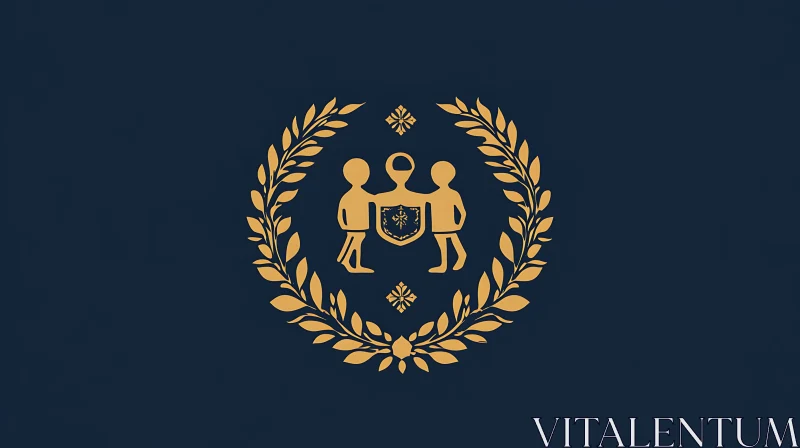 Golden Figures with Shield Emblem Illustration