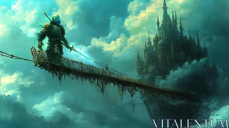 AI ART Warrior on the Sky Bridge