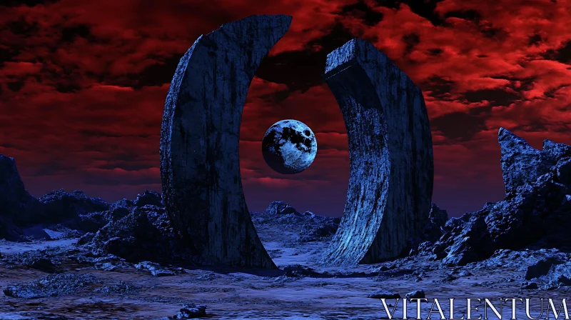 Mystical Sphere Between Stone Arches AI Image