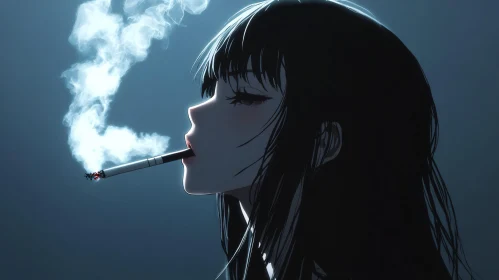 Black Haired Anime Girl with Cigarette