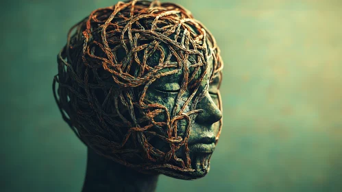 Entwined Stone Face: An Abstract Sculpture