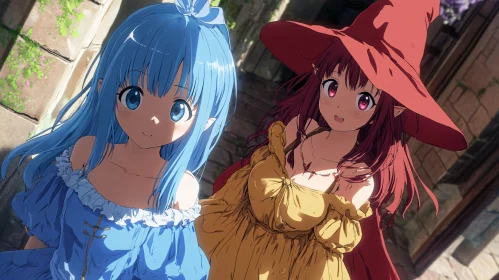 Anime Style Portrait of Two Cute Girls