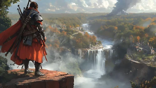 Fantasy Warrior at the Waterfall Vista