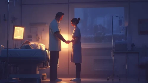 Hospital Support Scene with Doctor and Nurse