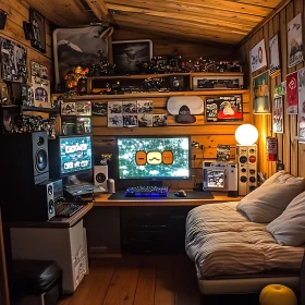 Warm and Inviting Workspace with Collectibles