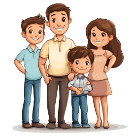 Cartoon Family Portrait with Smiling Members