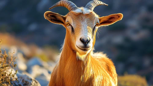 Portrait of a Goat in Nature
