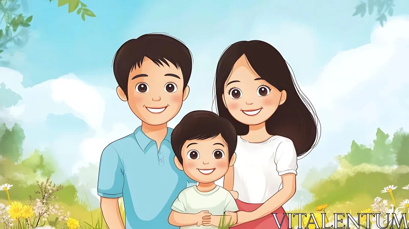 Happy Family Cartoon in Nature
