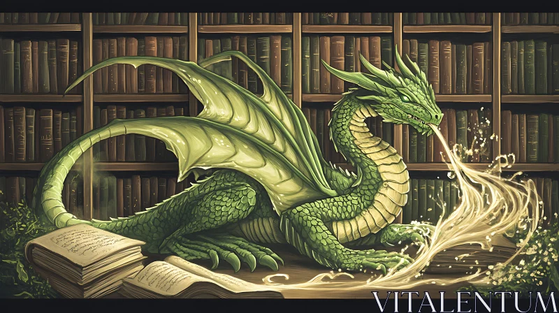 Emerald Dragon in the Library