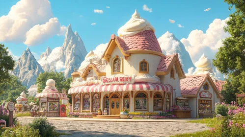 Pastel Bakery in a Mountainous Landscape