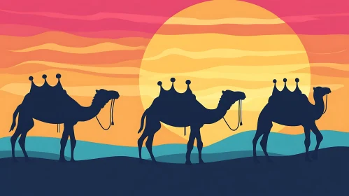 Camels at Sunset Art