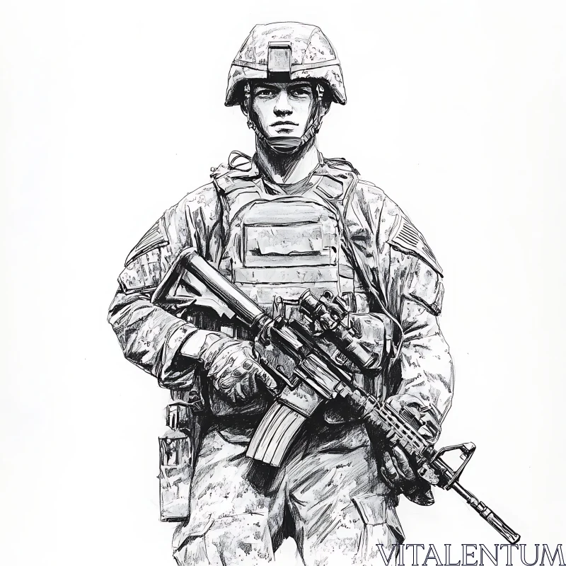 Ink Sketch of a Soldier with Rifle