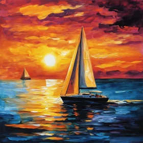 Sunset Sailboats Ocean Art