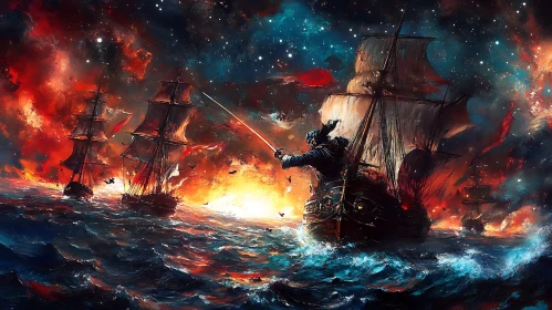 Celestial Sea Battle with Glowing Swords