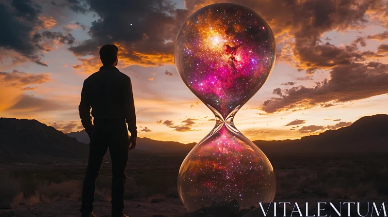 Man Staring at Cosmic Hourglass