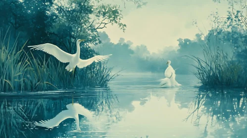 Tranquil Heron Reflections on Water
