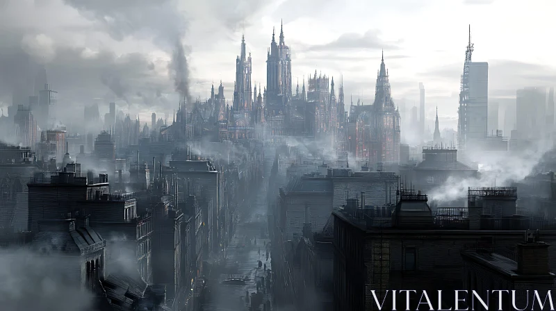Foggy City: A Blend of Eras AI Image