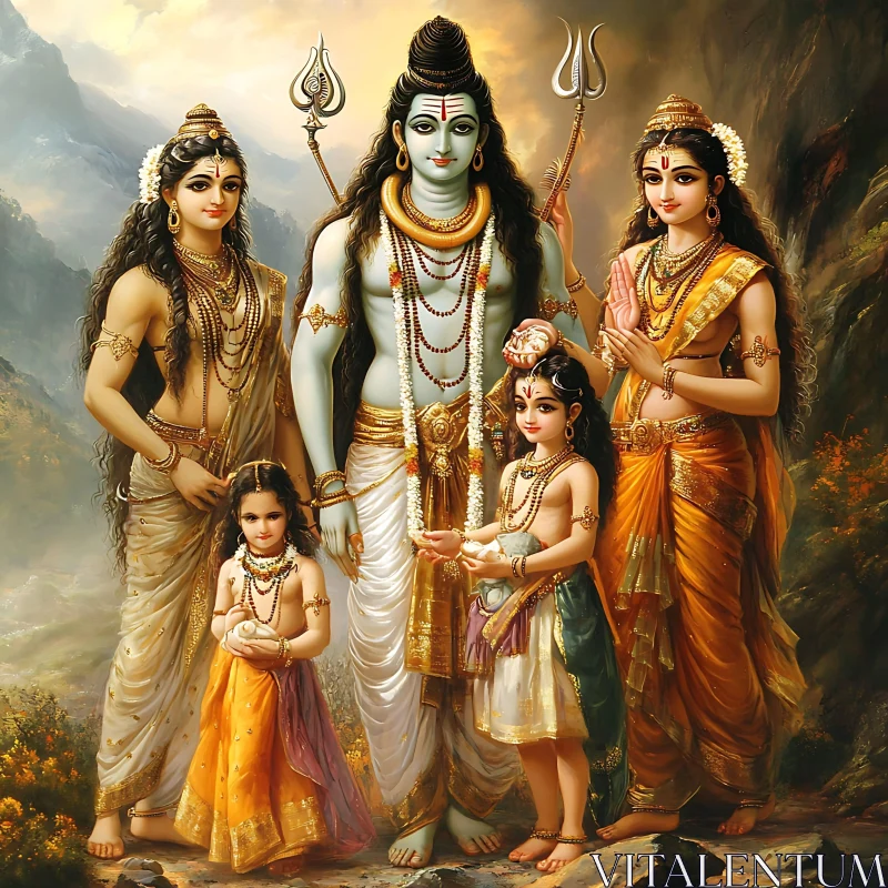 Serene Deities in Traditional Attire