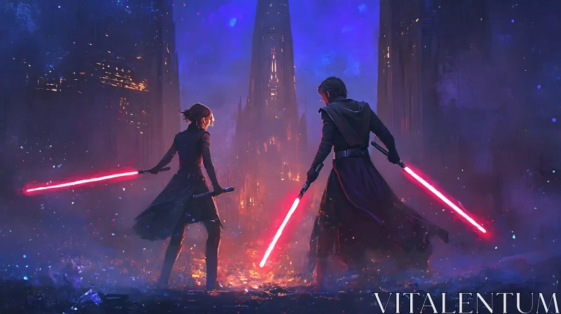 Red Energy Swords Battle AI Image