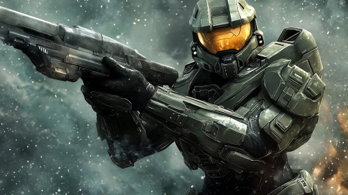 Futuristic Armored Warrior with Weapon
