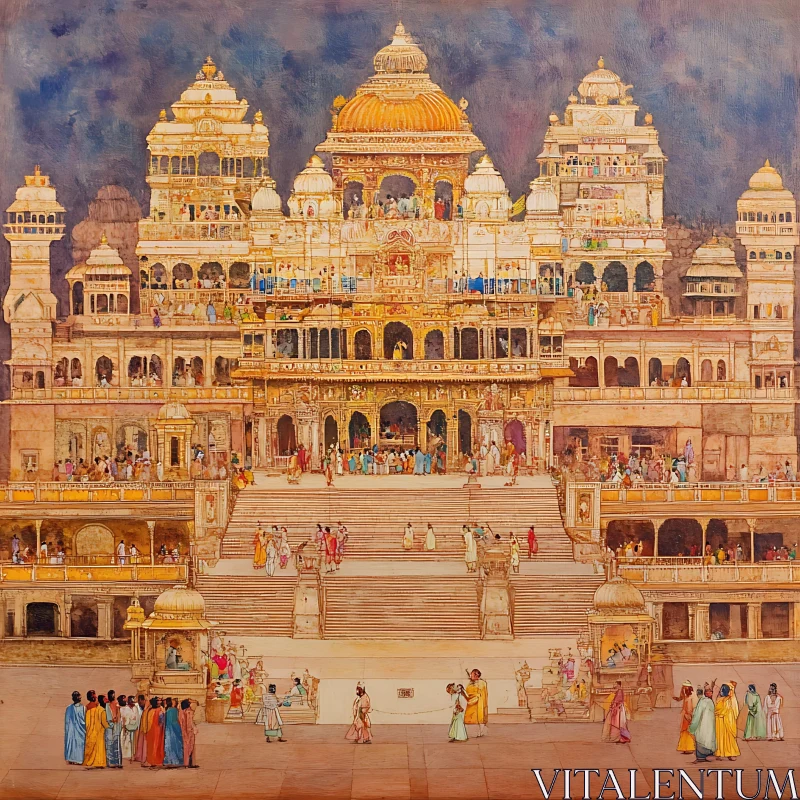 Detailed Temple View with People