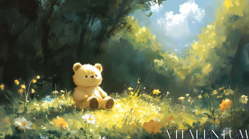 Whimsical Teddy in Flowers