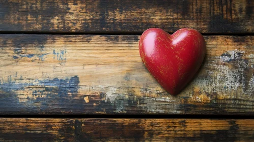 Red Heart on Weathered Wood Texture