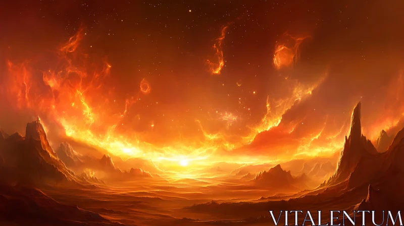 Molten Skies Over Rugged Terrain