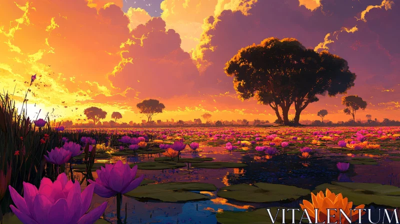 Serene Water Lilies at Sunset