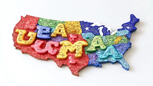 United States Map with Regions and Lettering