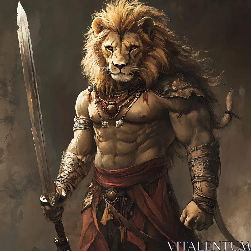 AI ART Fierce Lion Warrior Ready for Battle