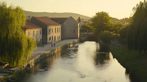 Tranquil River View with Buildings