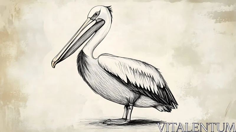 Monochrome Pelican Illustration on Textured Background AI Image