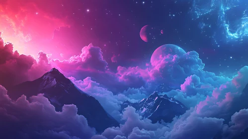 Nebula Sky Over Mountain Peaks