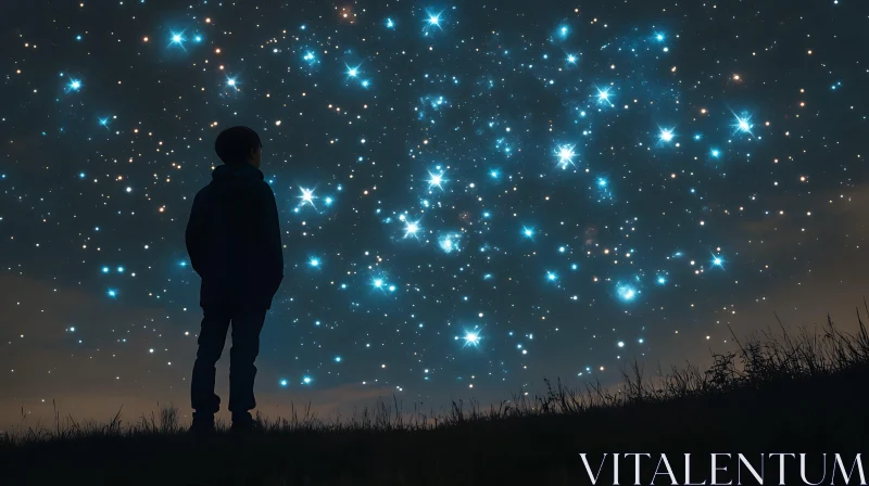 Silhouette Gazing at Starry Night